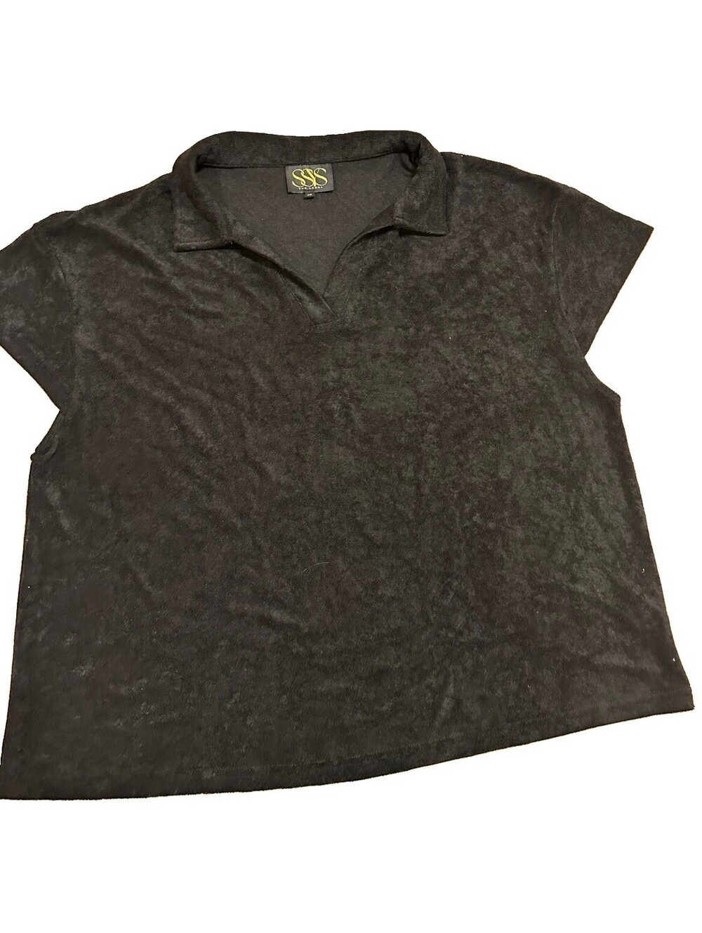 SSYS The Label XXL Black Terry Polo Top Short Sleeve Collared V Neck